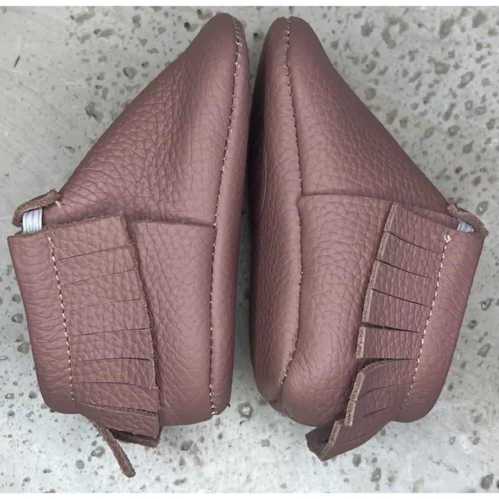 Olive & Annie Handmade Leather Infant Moccasins With Fringe Brown Sz 2 Baby Shoe